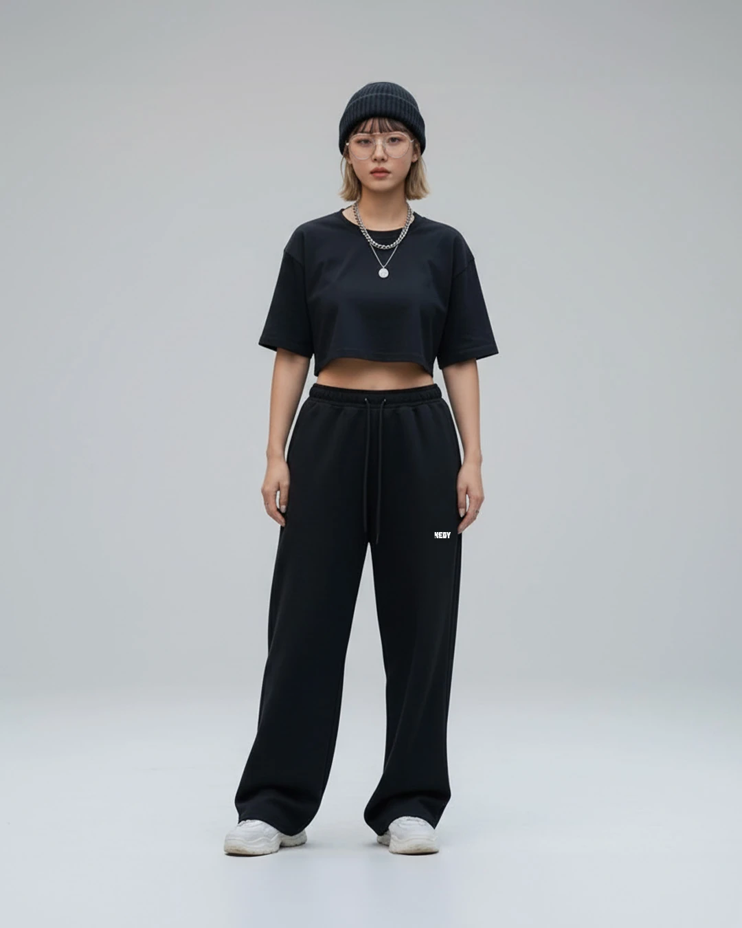 Siyah Kedy Detaylı Baggy Unisex Eşofman Altı