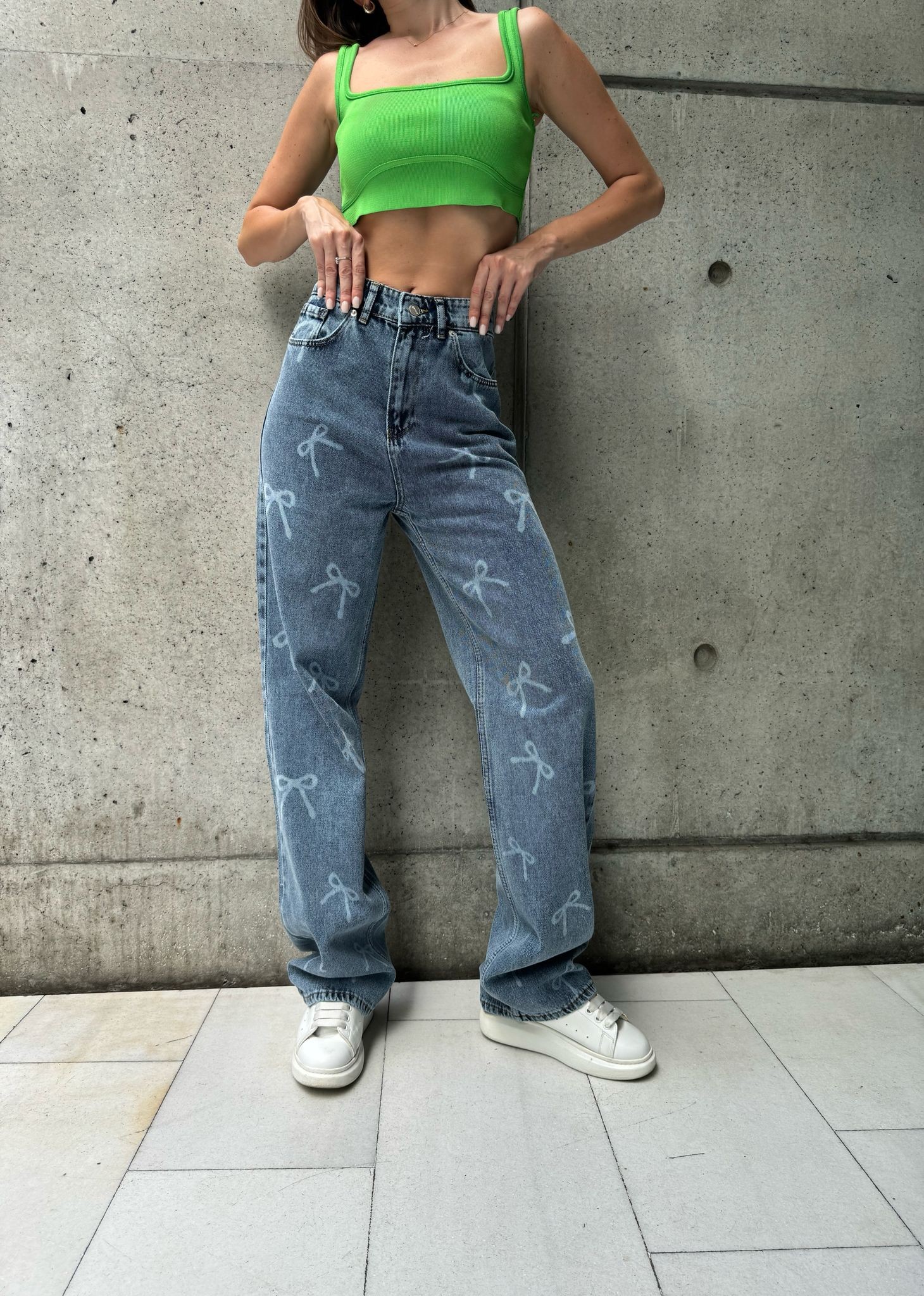 Fiyonk Baskılı Mavi Baggy Pantalon