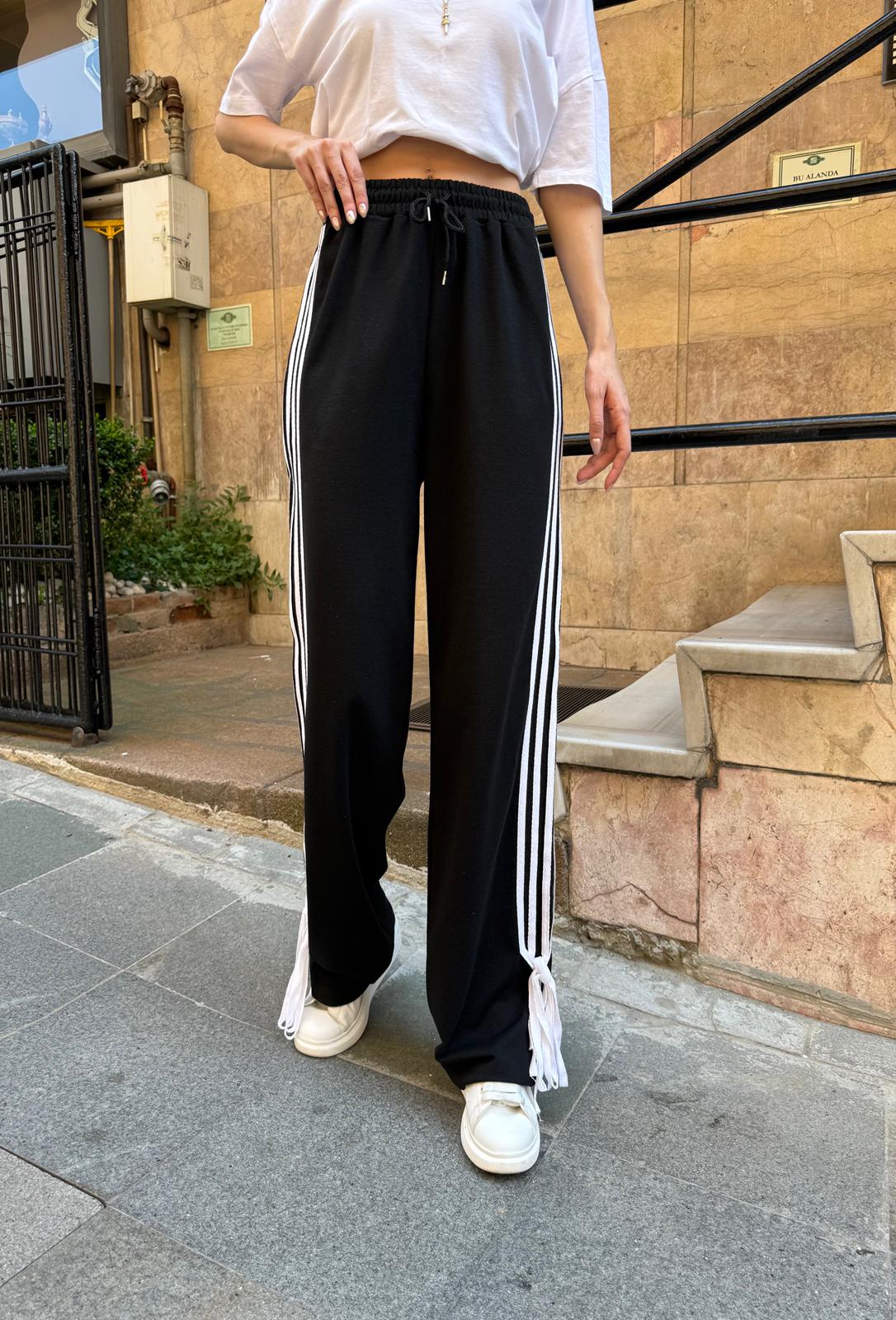 Siyah 3 Çizgili Baggy Eşofman Altı