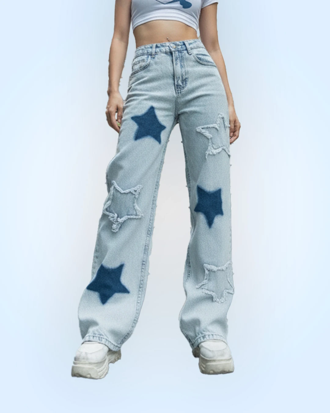 Stars Detail Blue Baggy Unisex Live Jean