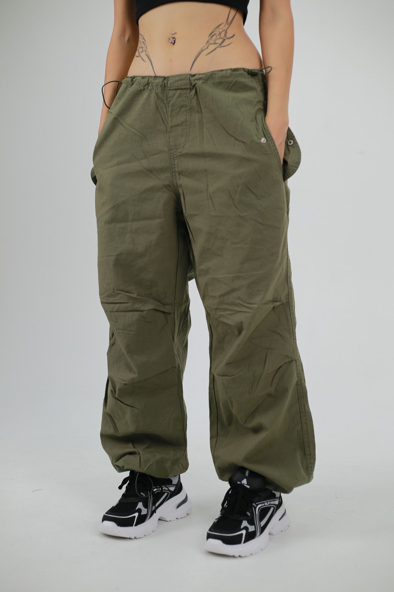 Haki Tactical Ayarlanabilir Bel Kumaş Unisex Pantolon