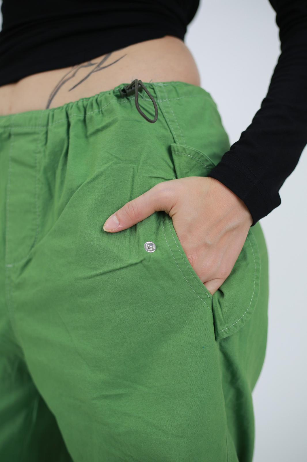Yeşil Tactical Ayarlanabilir Bel Kumaş Baggy Pantolon