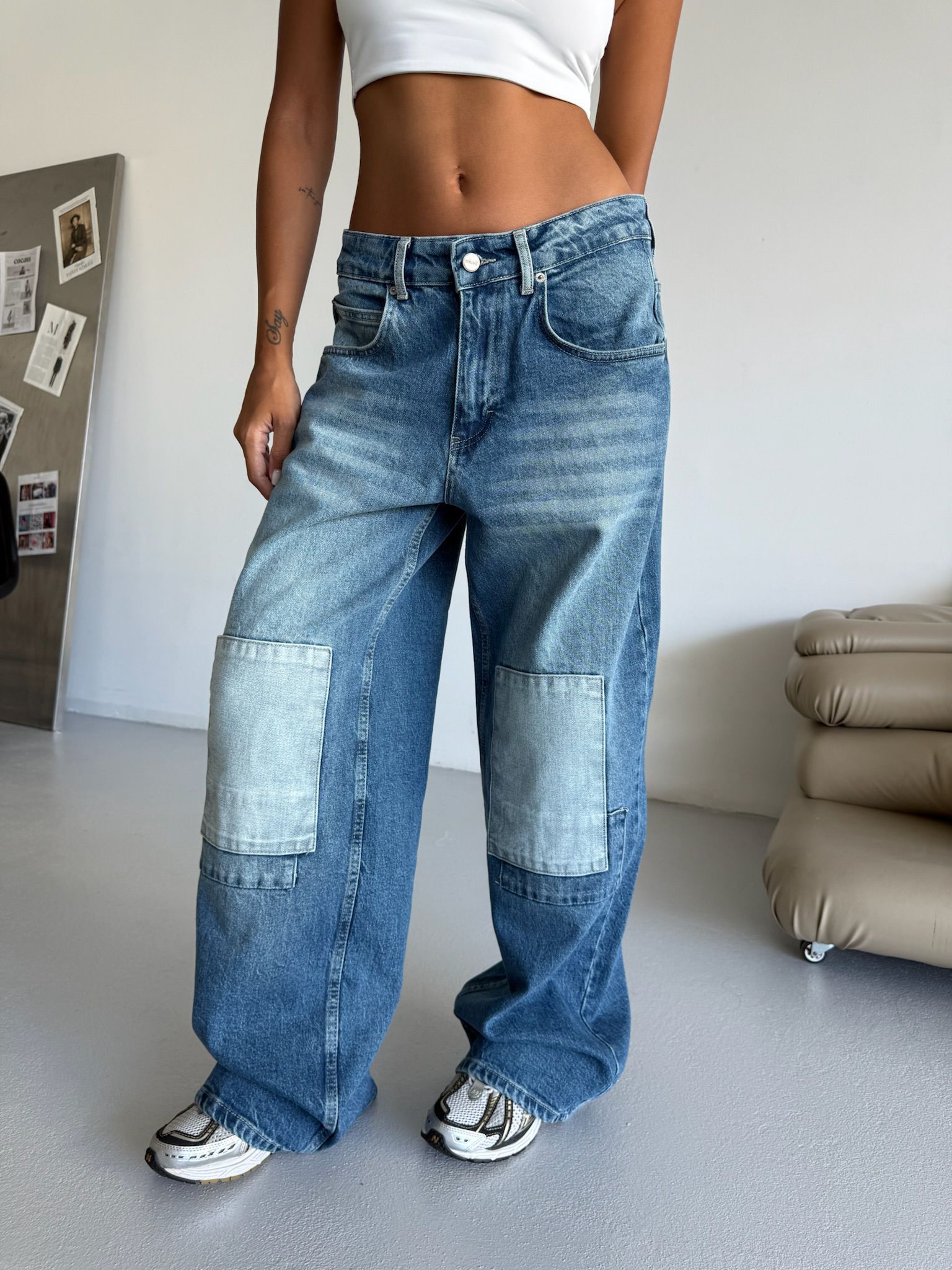 Braga Detail Mavi Baggy Unisex Pantolon