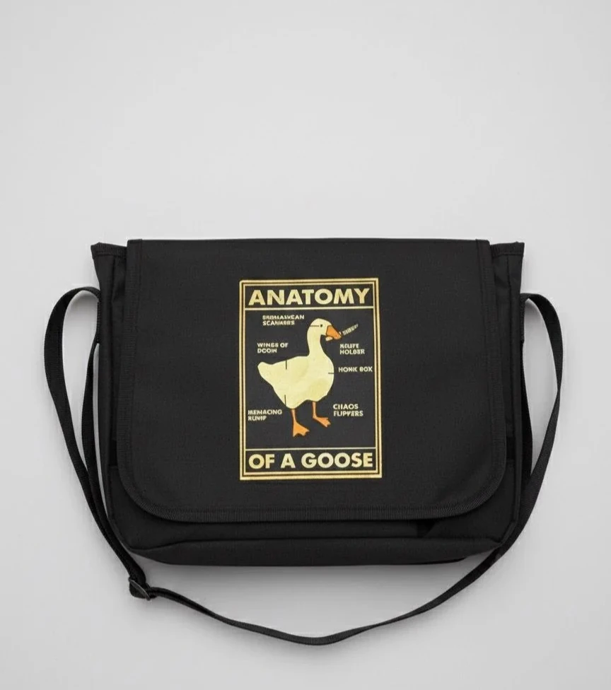 Anatomy Duck Baskılı Siyah Postacı Çantası