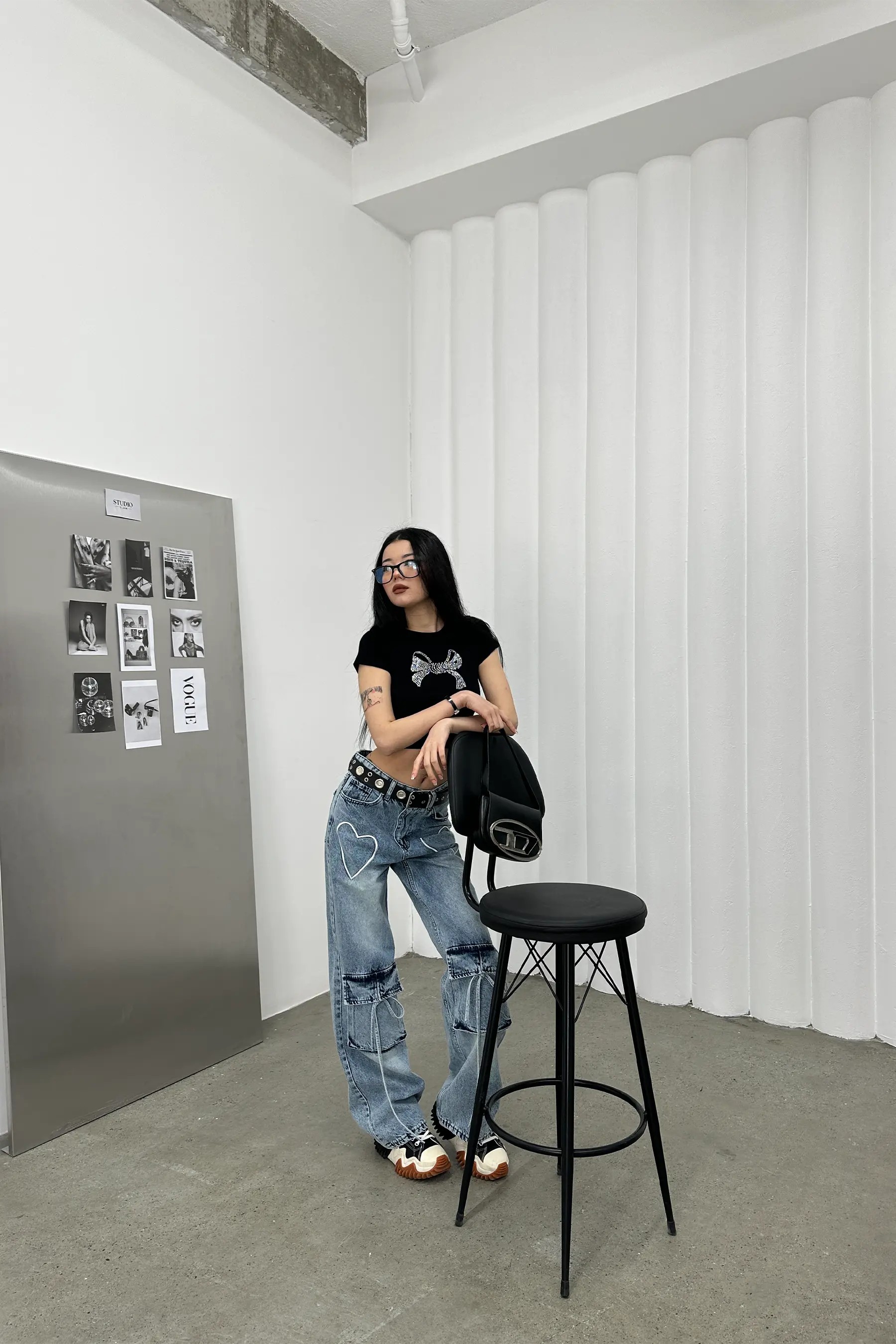 Heartbeat Lacivert Nakışlı Mavi Baggy Jean