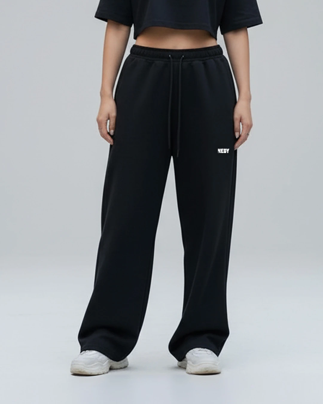 Siyah Kedy Detaylı Baggy Unisex Eşofman Altı