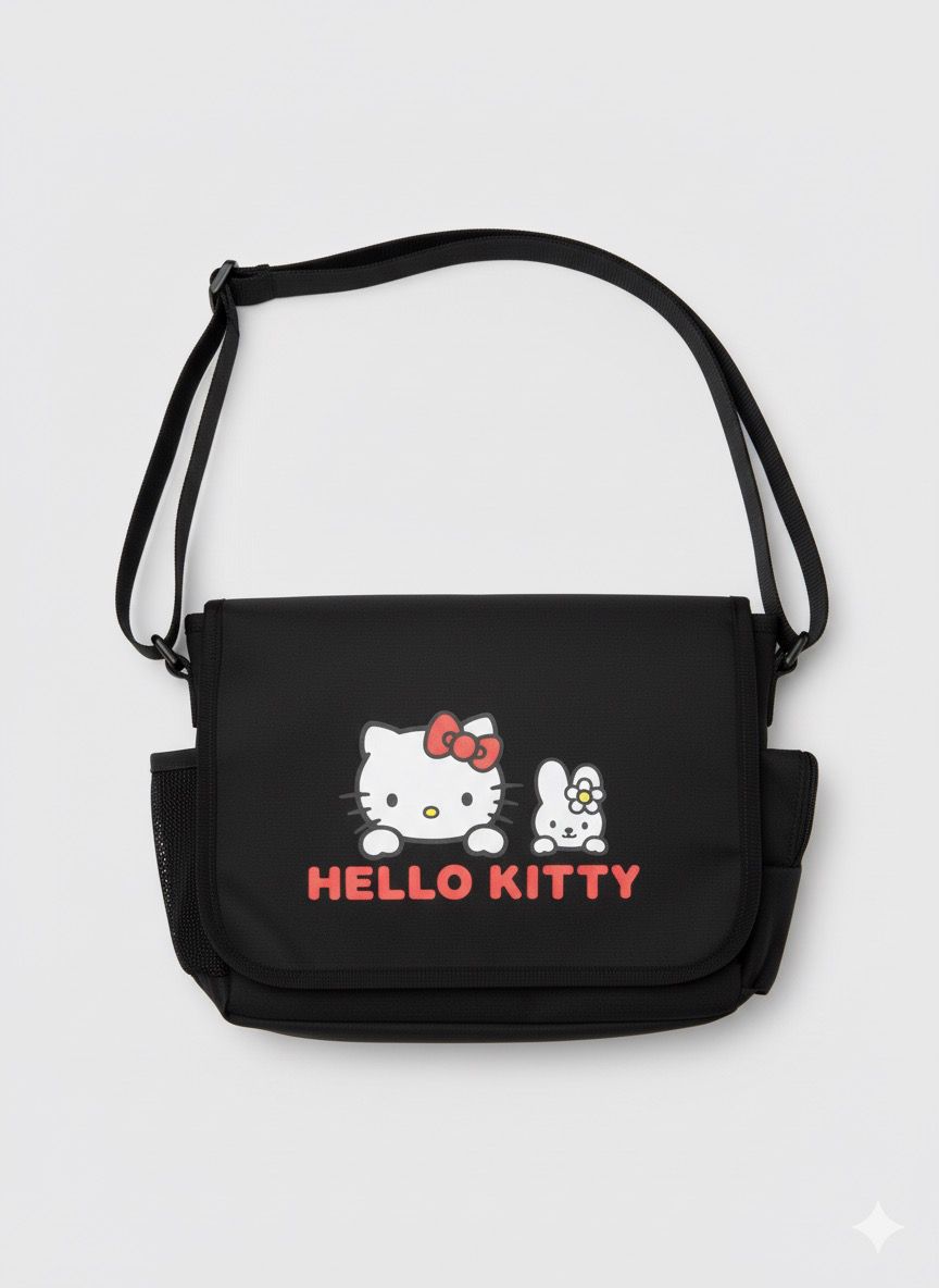 Hello Kitty Baskılı Siyah Postacı Çantası