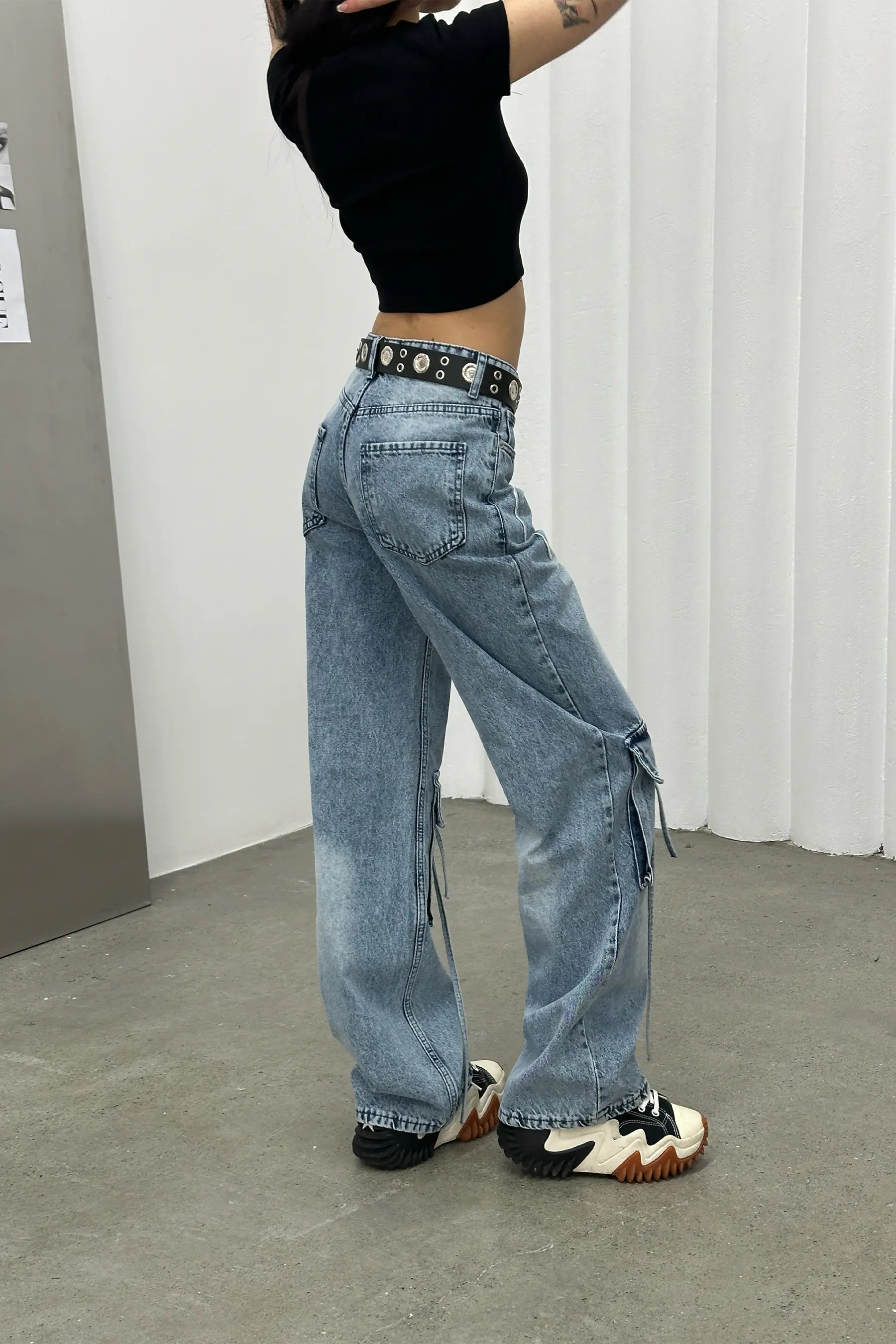 Heartbeat Lacivert Nakışlı Mavi Baggy Jean