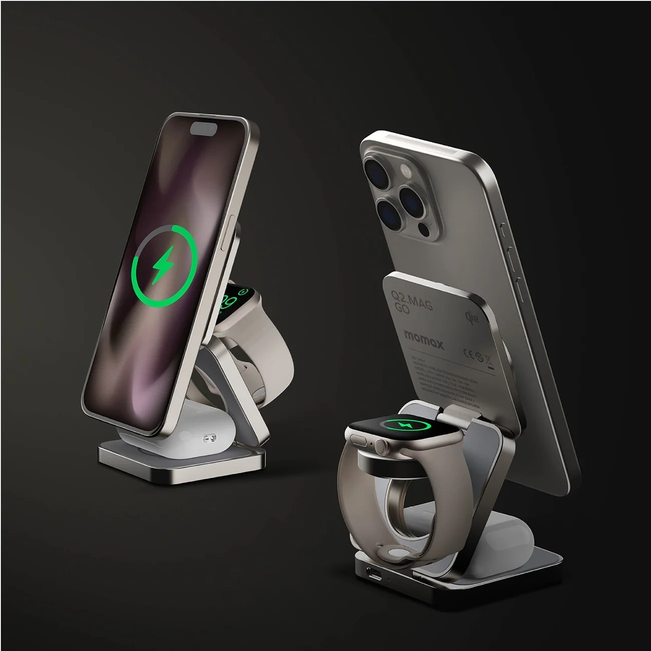 Momax Q2.Mag 3-in-1 Foldable Qi2 15W Magnetic Wireless Charging Stand-Titanyum