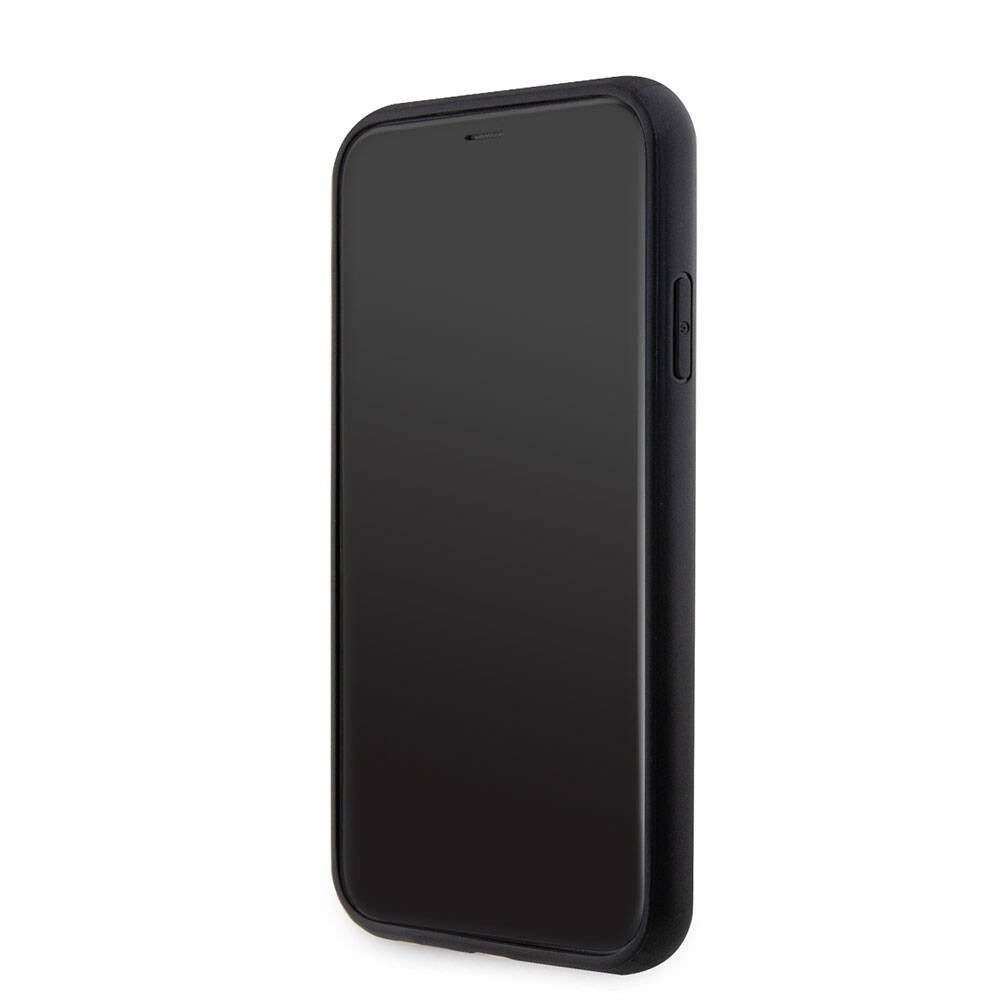 iPhone 11 Kılıf Guess Orjinal Lisanslı PU Deri Taşlı Üçgen Logo 4G Desenli Kılıf