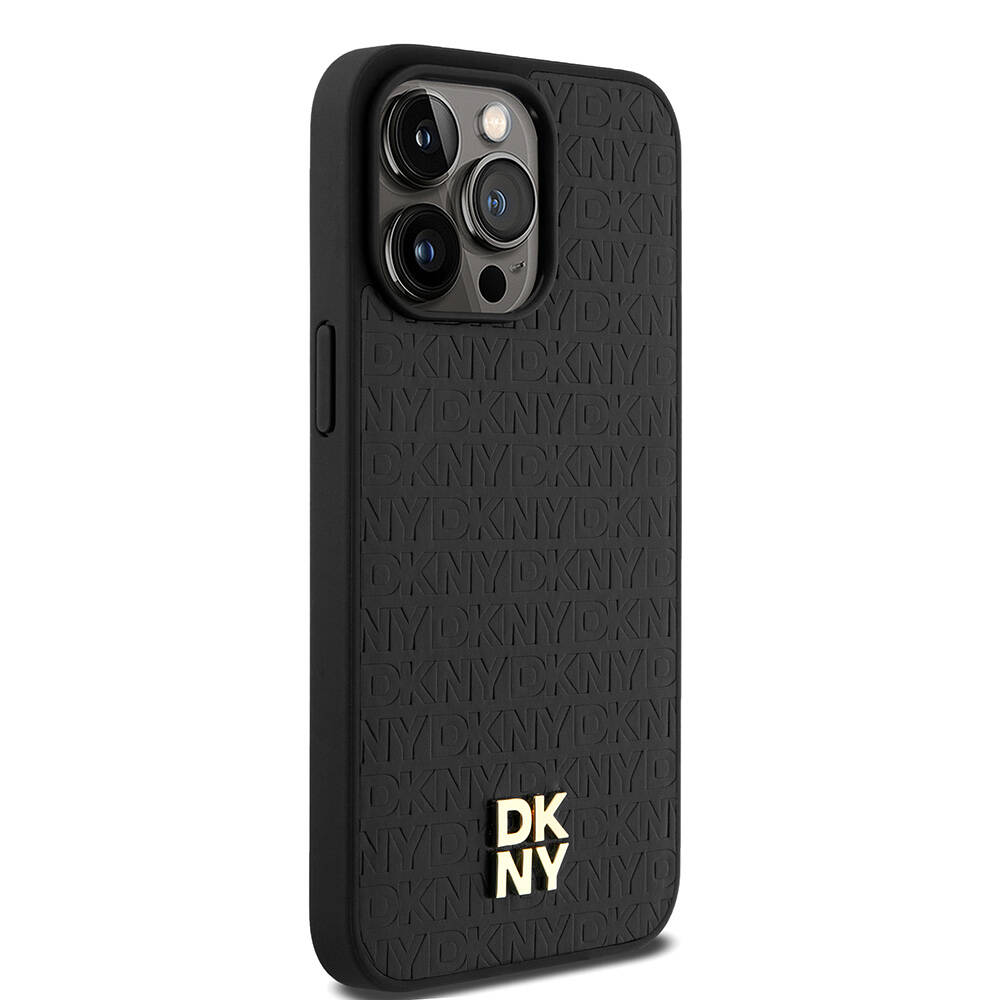 Apple iPhone 15 Pro Max Kılıf DKNY Orjinal Lisanslı M-safe Şarj Özellikli 3D Yazılı Repeat Pattern Kapak