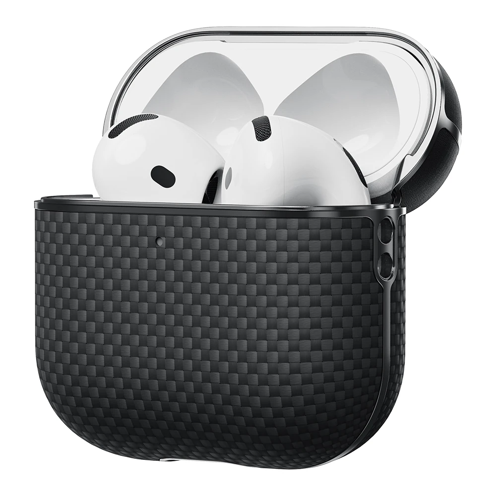 Apple Airpods Pro 2 Kılıf 1500D Aramid Fiber Pitaka Ultra-Slim Classic Serisi Black-Grey Twill Kapak