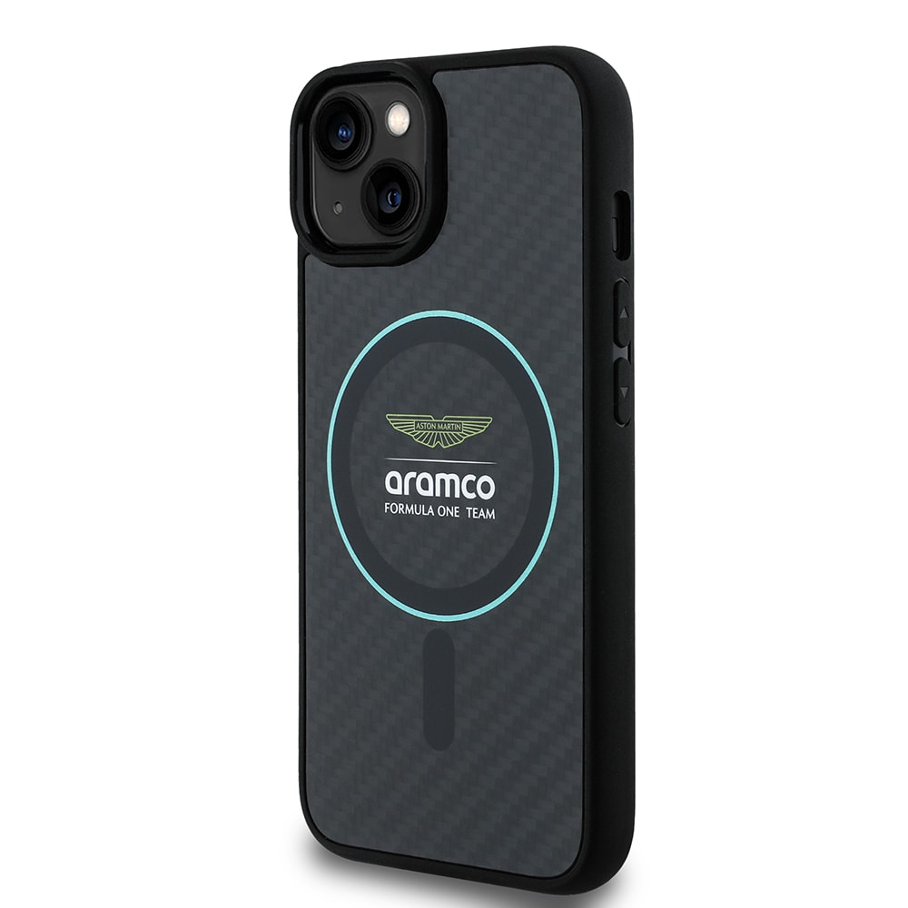 Apple iPhone 14 Kılıf Aston Martin Orjinal Lisanslı M-safe Şarj Özellikli Renkli Halka ve Karbon Fiber Tasarımlı Kapak