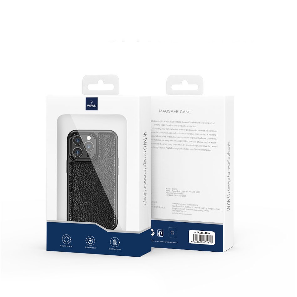 iPhone 13 Pro Max Kılıf Wiwu Genuine Leather Plastic Calfskin Orjinal Deri Kılıf