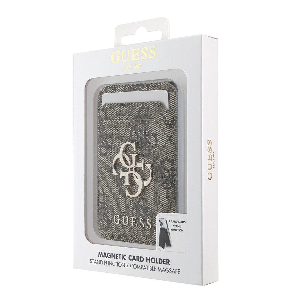 Guess Orjinal Lisanslı PU Deri 4G Desenli Metal Büyük 4G ve Yazı Logolu Standlı Magnetik Kartlık