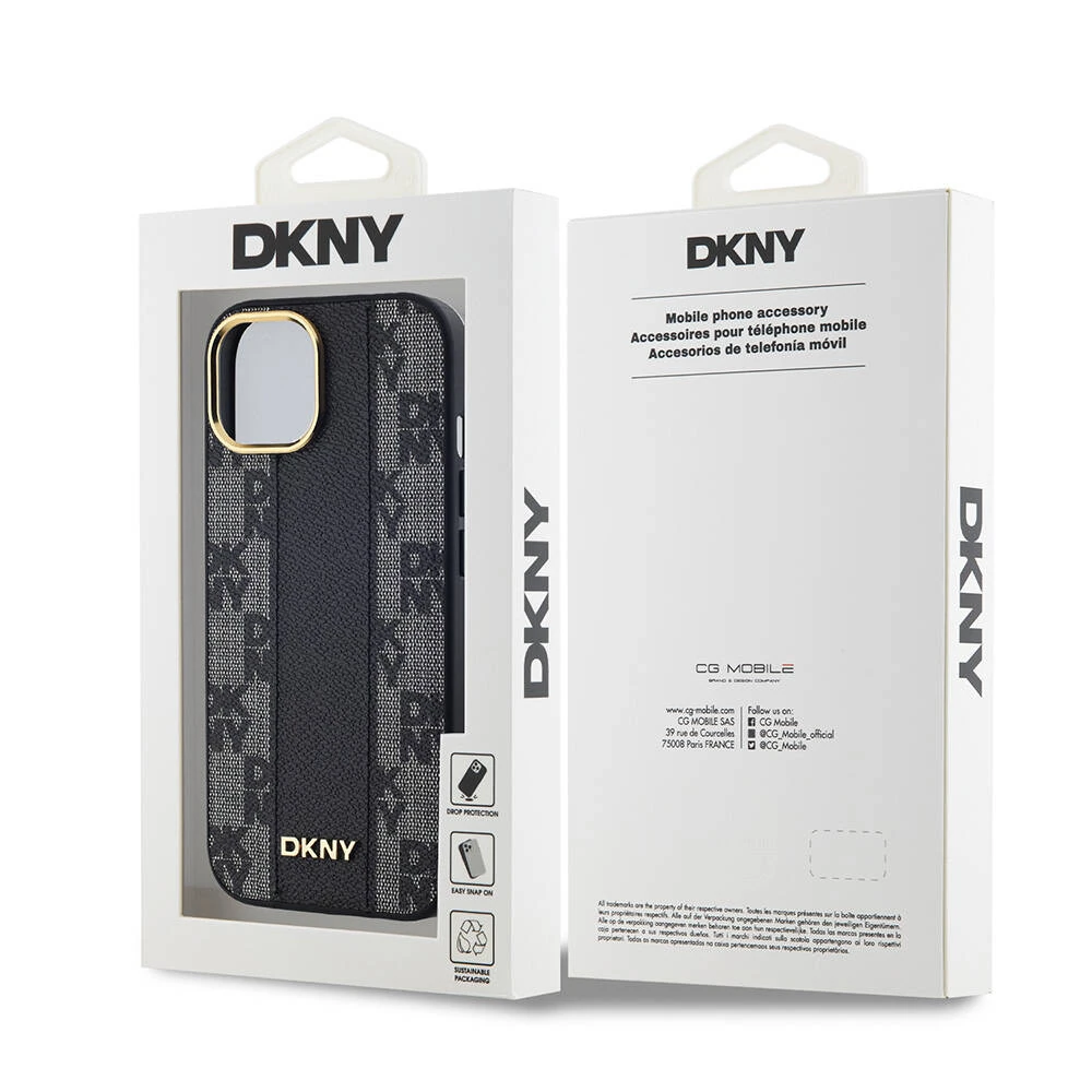 Apple iPhone 15 Kılıf DKNY Orjinal Lisanslı M-safe Şarj Özellikli 3D Yazılı Checkered Pattern Kapak