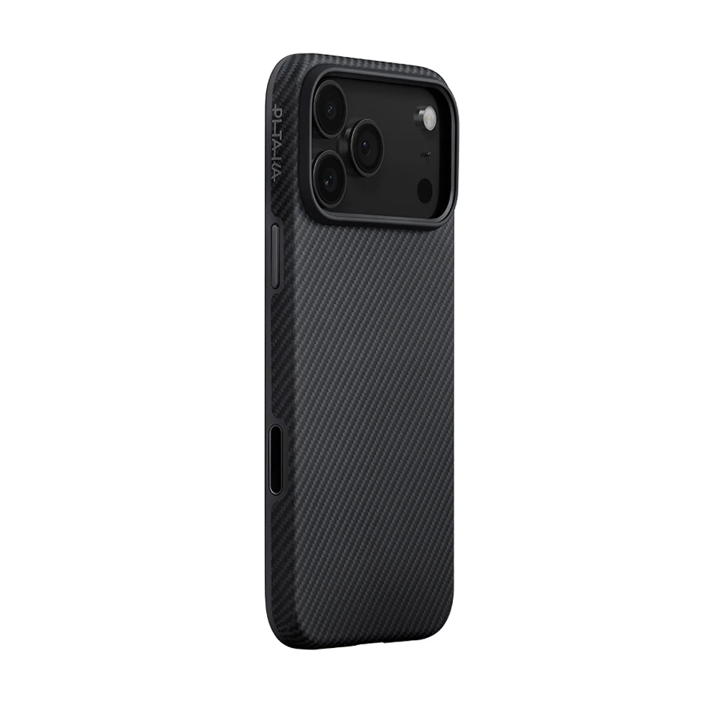 Apple iPhone 17 Pro Kılıf M-safe Şarj Özellikli Aramid Fiber Pitaka Military-Grade Classic Serisi Black-Grey Twill Kapak