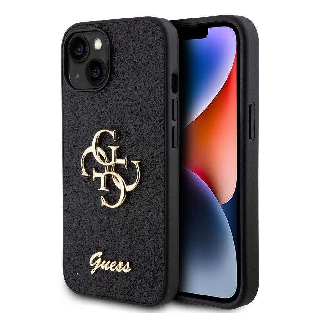 iPhone 15 Plus Kılıf Guess Orjinal Lisanslı 4G Büyük Metal Logolu Glitter Kılıf