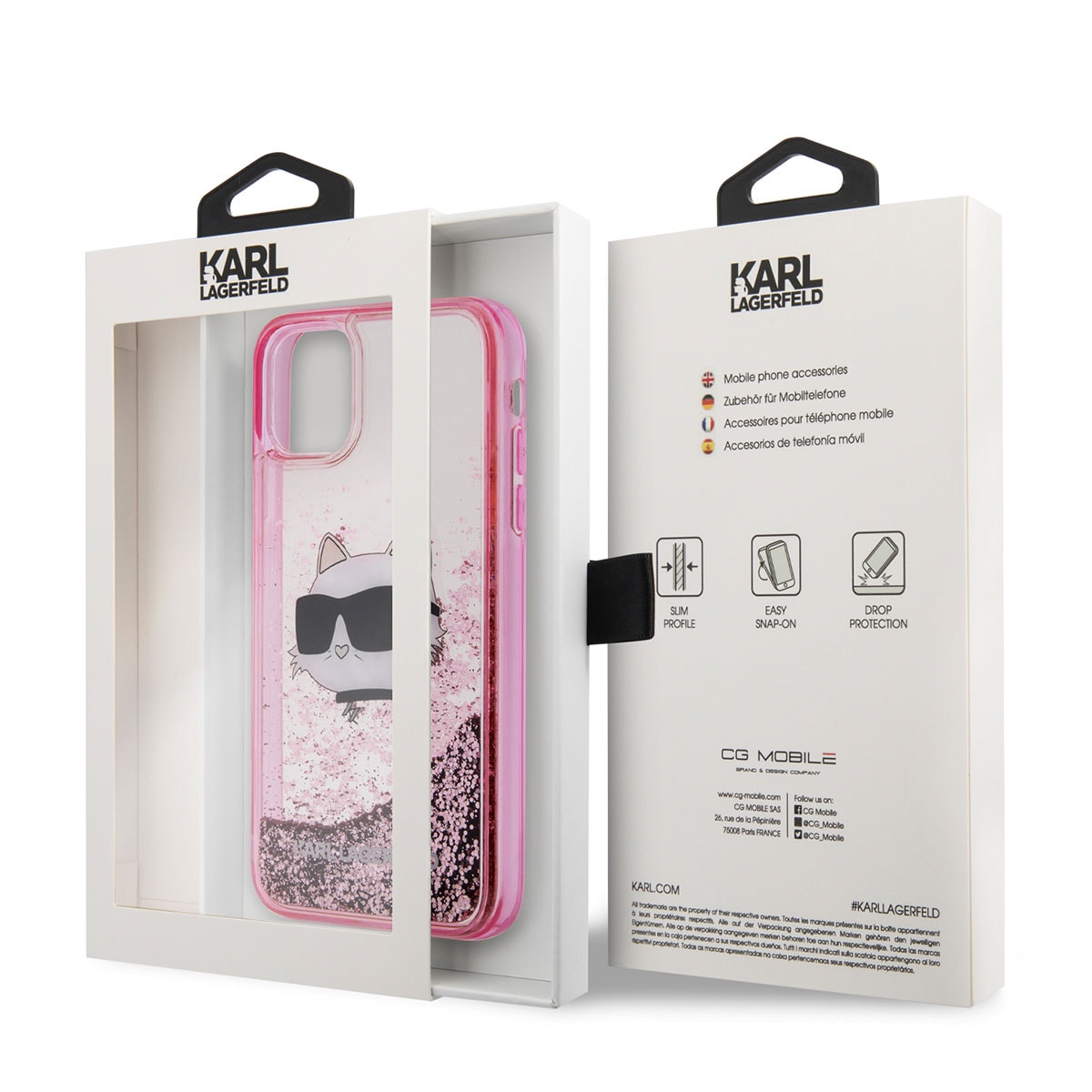 Apple iPhone 11 Kılıf Karl Lagerfeld Sıvılı Simli Choupette Head Dizayn Kapak