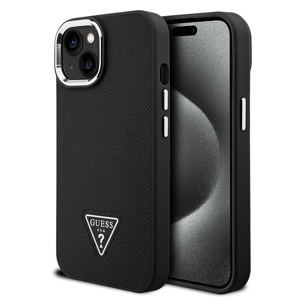 Apple iPhone 14 Kılıf Guess Orjinal Lisanslı M-safe Şarj Özellikli Grained Triangle Kapak