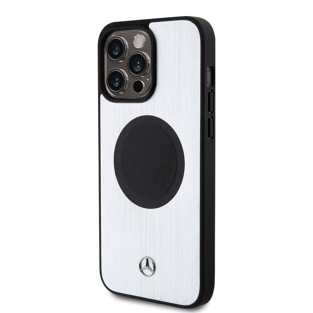Apple iPhone 15 Pro Max Kılıf Mercedes Benz Orjinal Lisanslı M-safe Şarj Özellikli Alüminyum Arka Yüzey Metal Yıldız Logolu Kapak