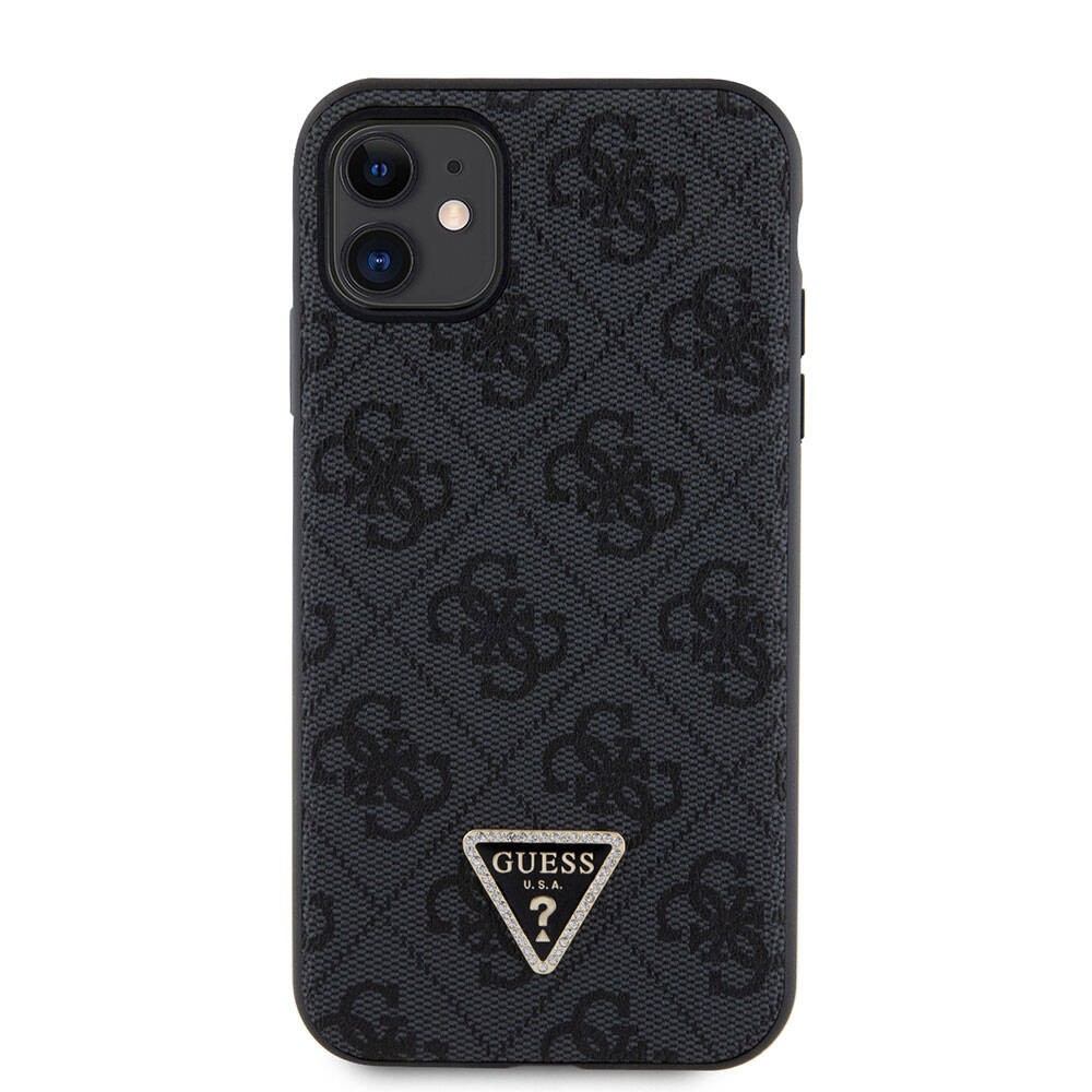 iPhone 11 Kılıf Guess Orjinal Lisanslı PU Deri Taşlı Üçgen Logo 4G Desenli Kılıf