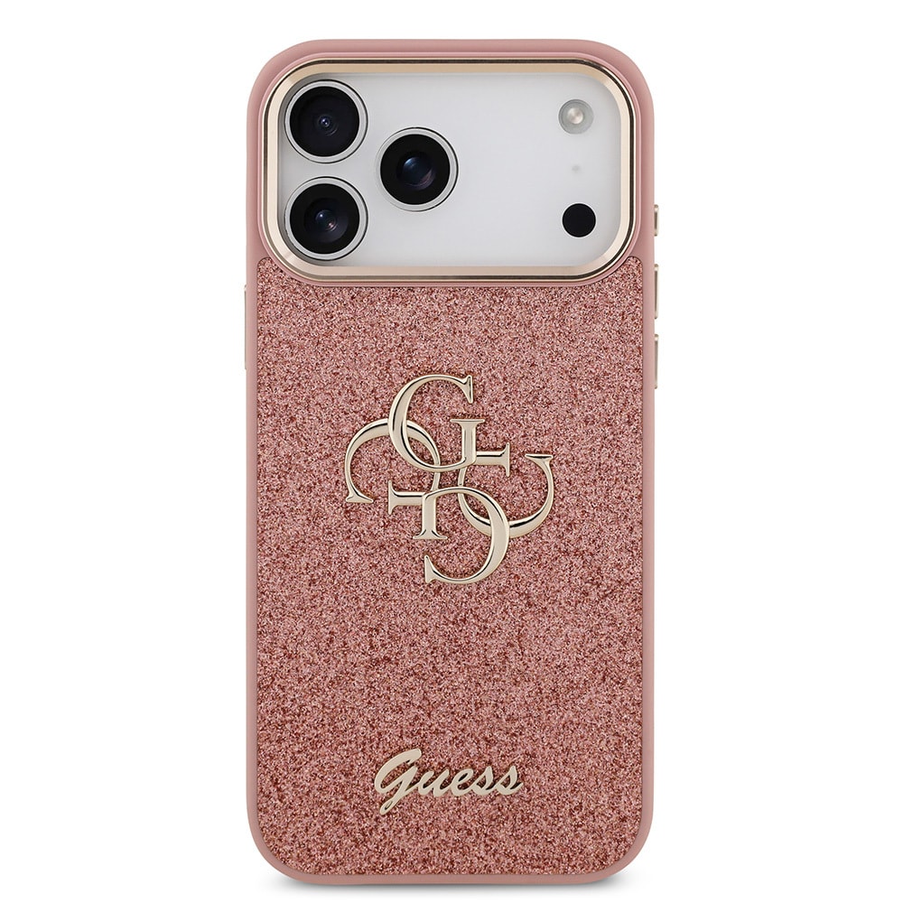 Apple iPhone 17 Pro Max Kılıf Guess Orjinal Lisanslı 4G Büyük Metal Kamera Çerçeveli ve Logolu Glitter Kapak