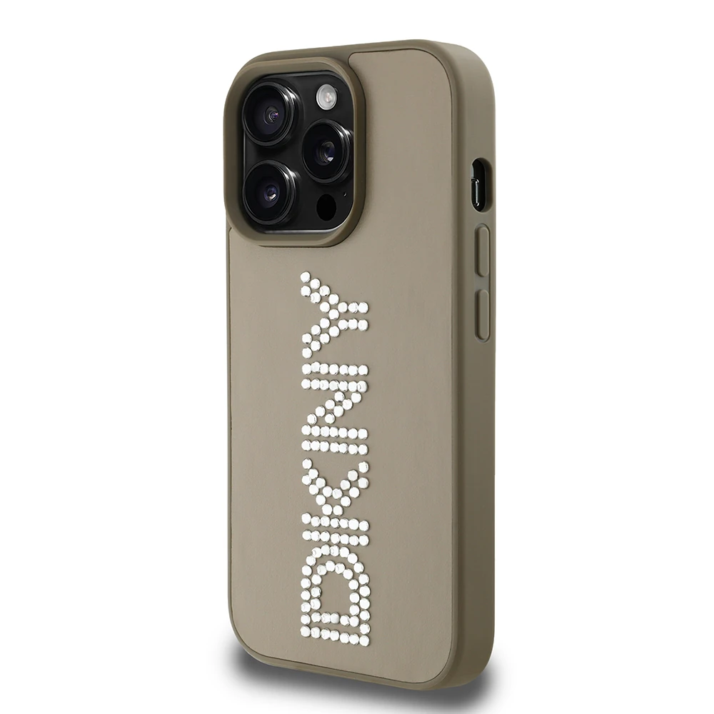 Apple iPhone 14 Pro Max Kılıf DKNY Orjinal Lisanslı Taşlı DKNY Yazılı Metalik Rhinestones PU Deri Kapak