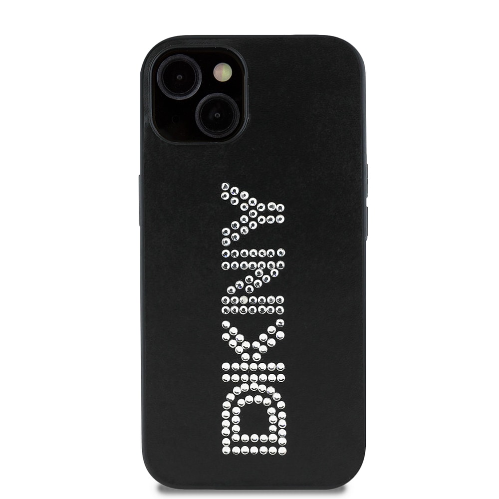 Apple iPhone 14 Kılıf DKNY Orjinal Lisanslı Taşlı DKNY Yazılı Metalik Rhinestones PU Deri Kapak