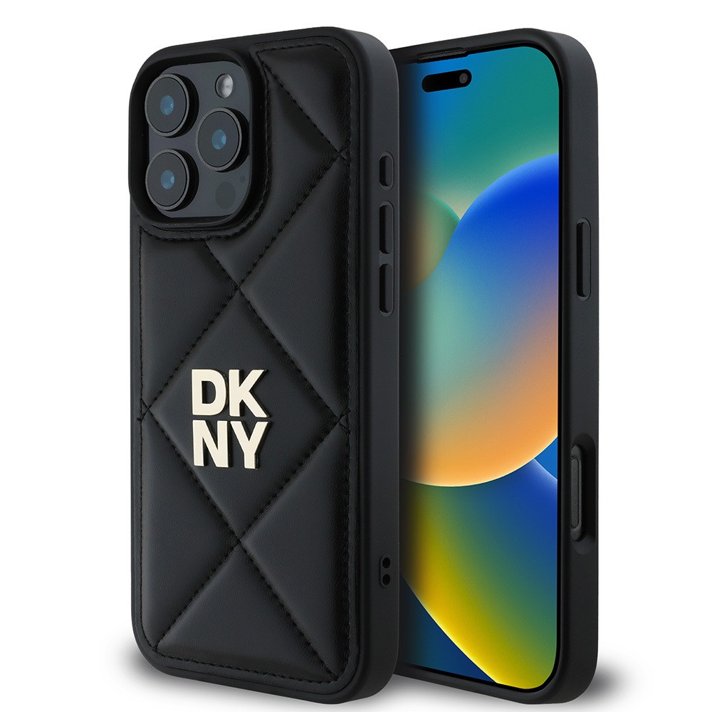 iPhone 16 Pro Max Kılıf DKNY Orjinal Lisanslı Kapitone Tasarımlı Metal Logolu Deri Kılıf