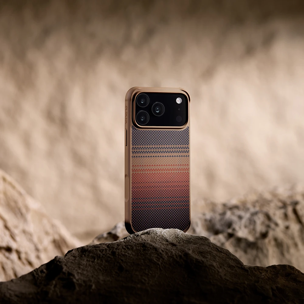 Apple iPhone 17 Pro Max Kılıf M-safe Şarj Özellikli Pitaka Tactile Woven Sunset-Moonrise Aramid Pro Guard Serisi Kapak