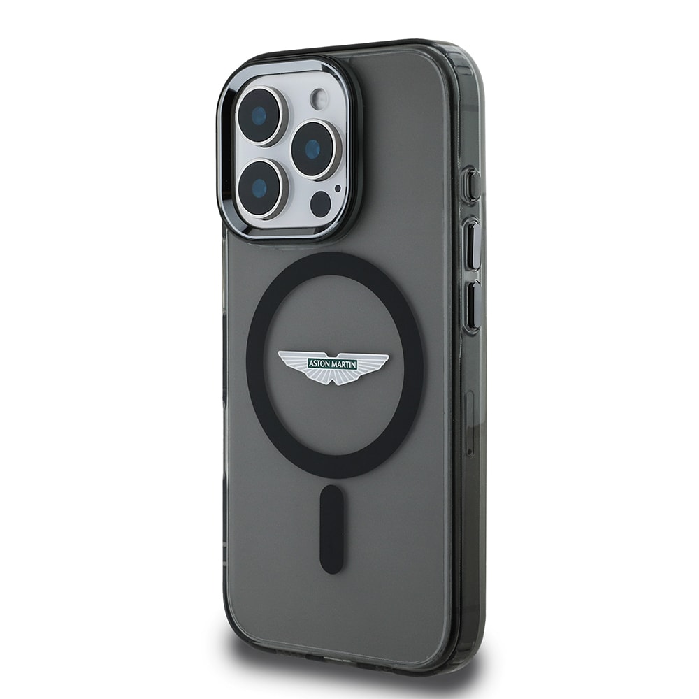 Apple iPhone 15 Pro Max Kılıf Aston Martin Orjinal Lisanslı M-safe Şarj Özellikli IML Baskı Logolu Metal Düğmeli Kapak