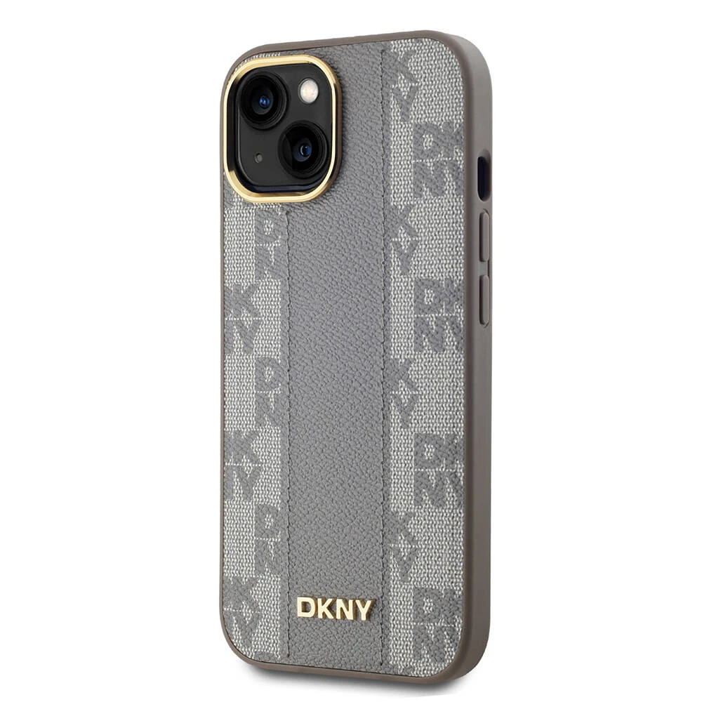 Apple iPhone 15 Kılıf DKNY Orjinal Lisanslı M-safe Şarj Özellikli 3D Yazılı Checkered Pattern Kapak