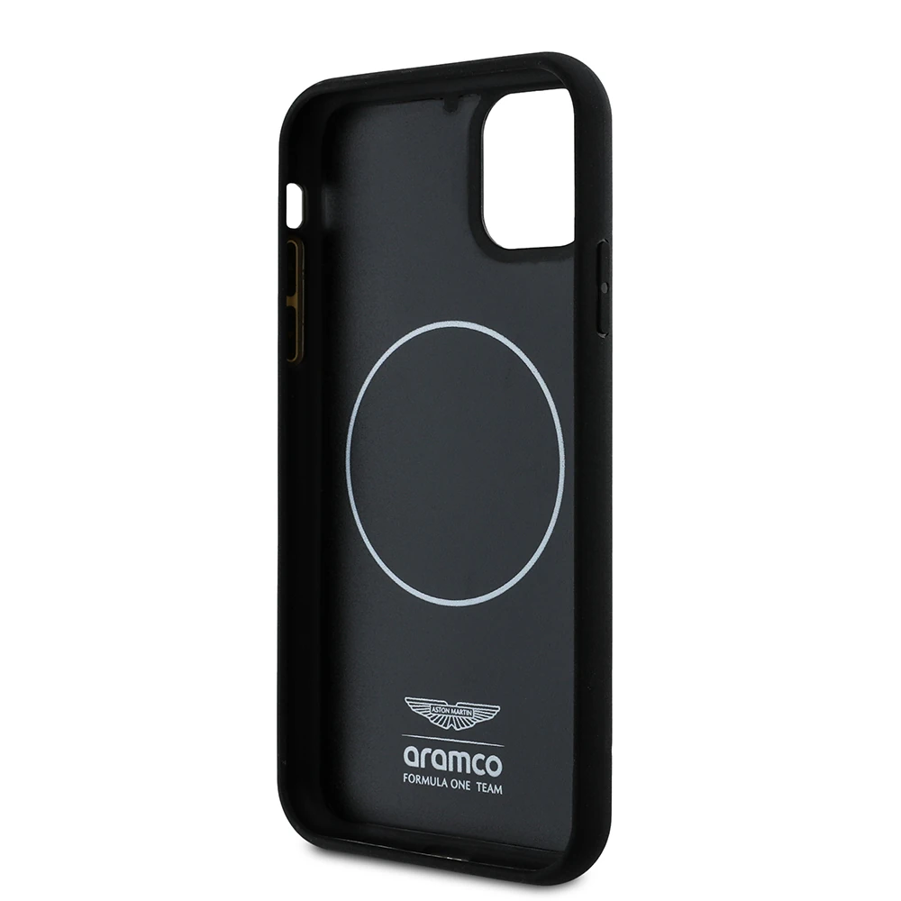 Apple iPhone 11 Kılıf Aston Martin Orjinal Lisanslı M-safe Şarj Özellikli Renkli Halka ve Karbon Fiber Tasarımlı Kapak