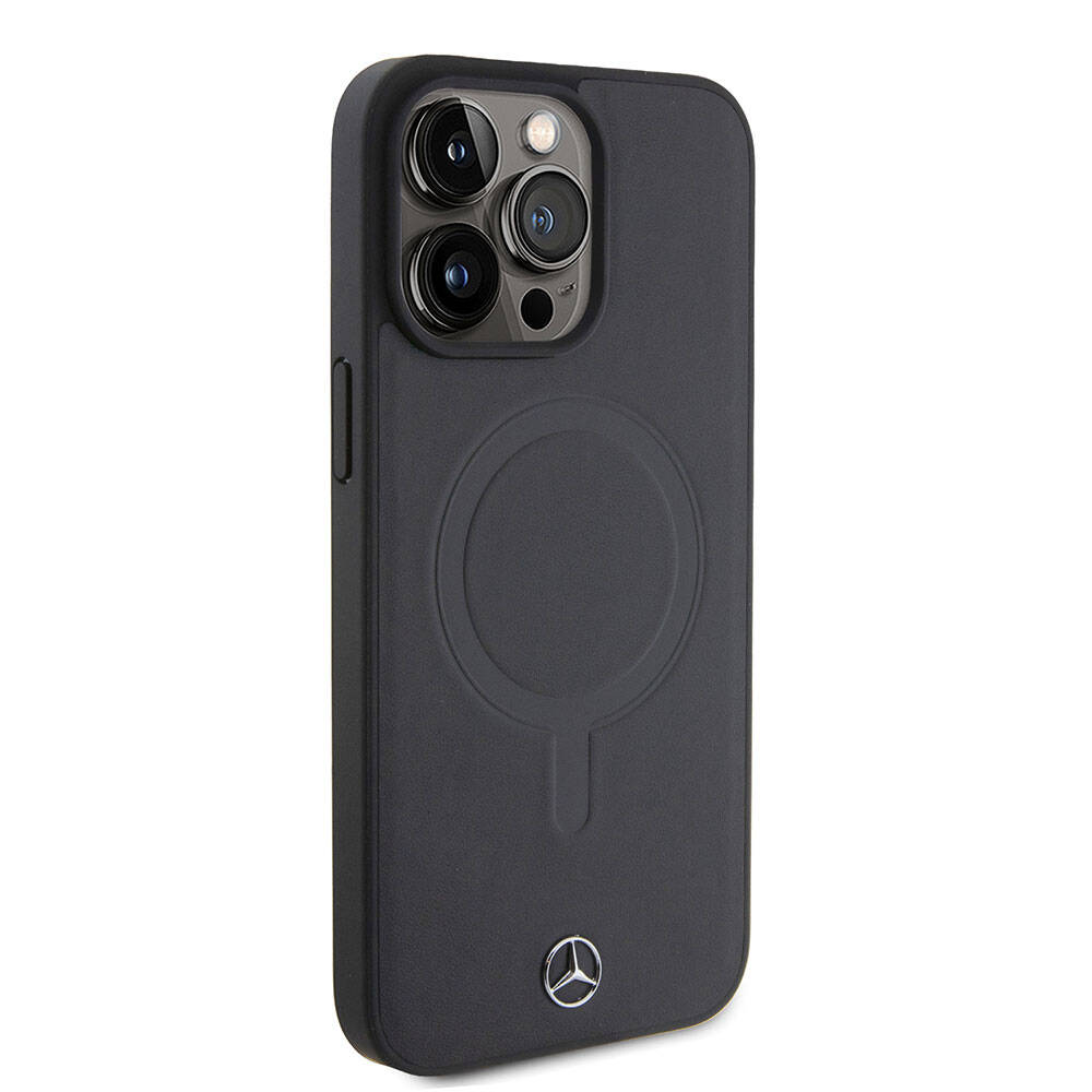 Apple iPhone 15 Pro Max Kılıf Mercedes Benz Orjinal Lisanslı M-safe Şarj Özellikli Metal Yıldız Logolu Pürüzsüz Deri Kapak