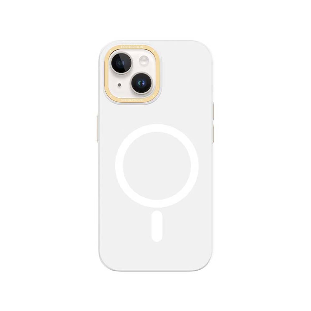 Apple iPhone 14 Plus Kılıf M-safe Şarj Özellikli Metal Kamera Çerçeveli Recci Glaze Serisi Kapak