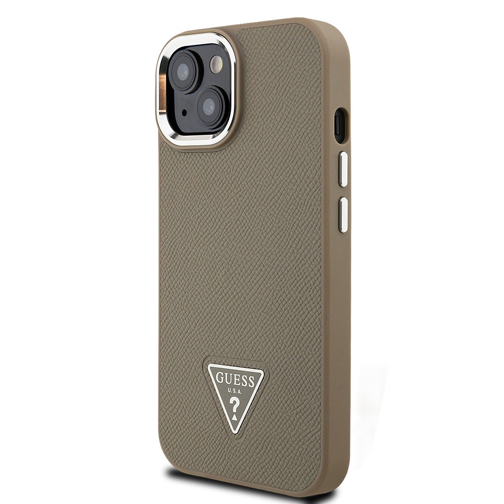 Apple iPhone 15 Kılıf Guess Orjinal Lisanslı M-safe Şarj Özellikli Grained Triangle Kapak
