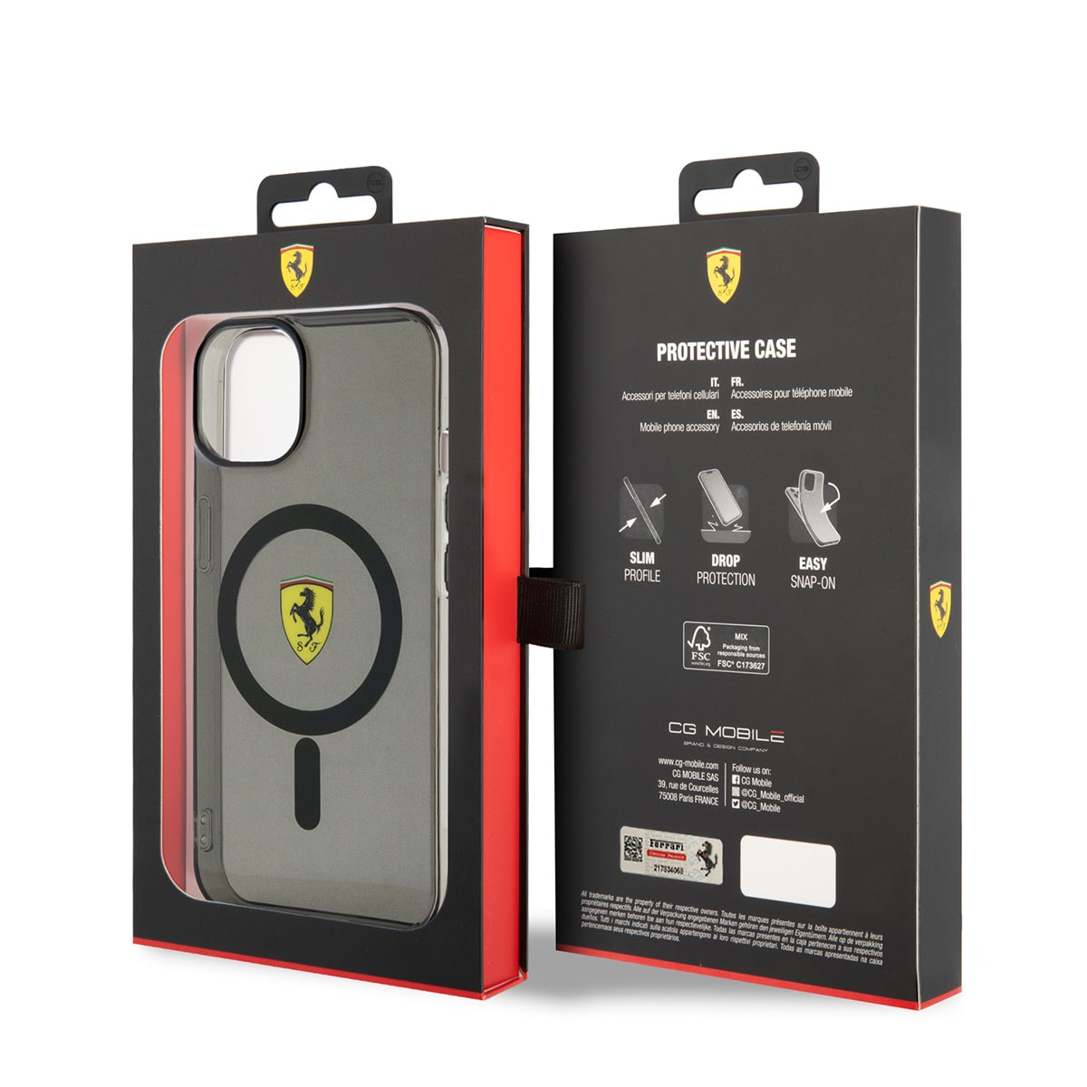 Apple iPhone 14 Plus Kılıf Ferrari M-safe Şarj Özellikli Yarı Transparan Dizayn Kapak