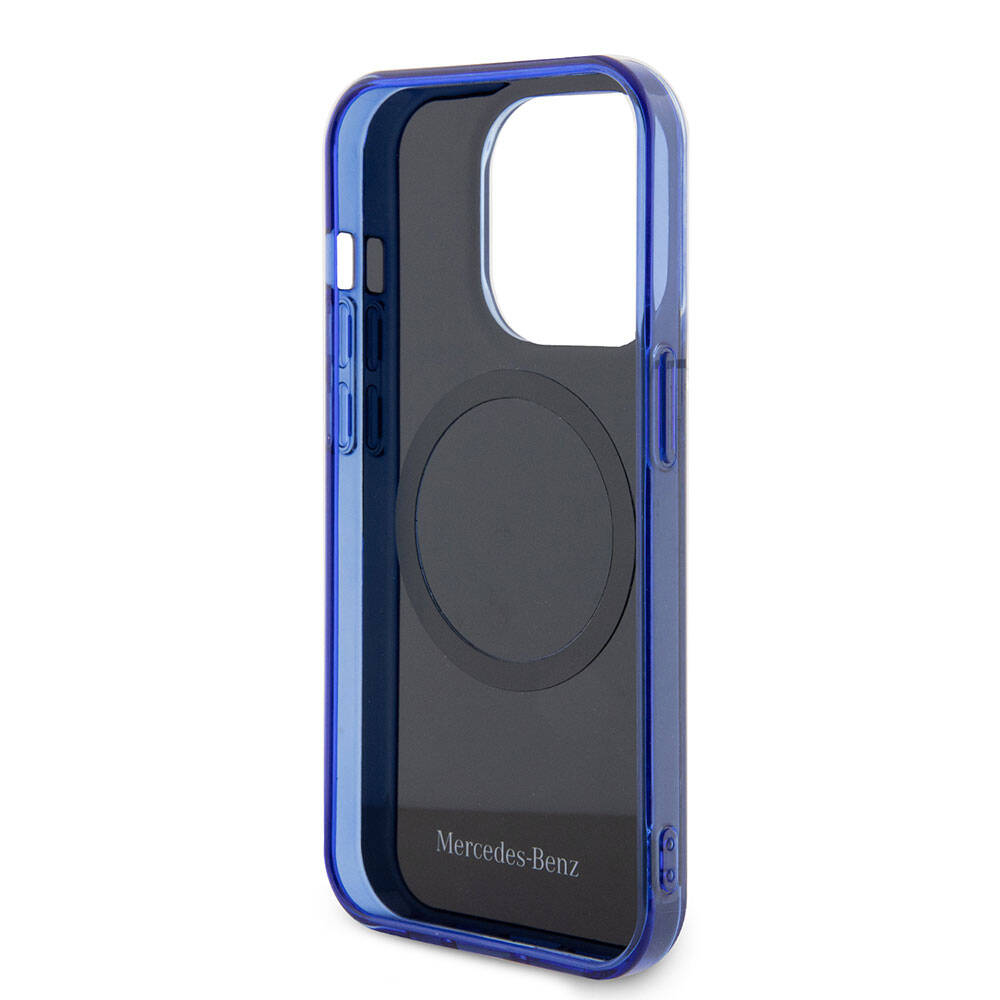 Apple iPhone 15 Pro Kılıf Mercedes Benz Orjinal Lisanslı M-safe Şarj Özellikli Çift Katmanlı Mavi Yıldız Desenli Kapak