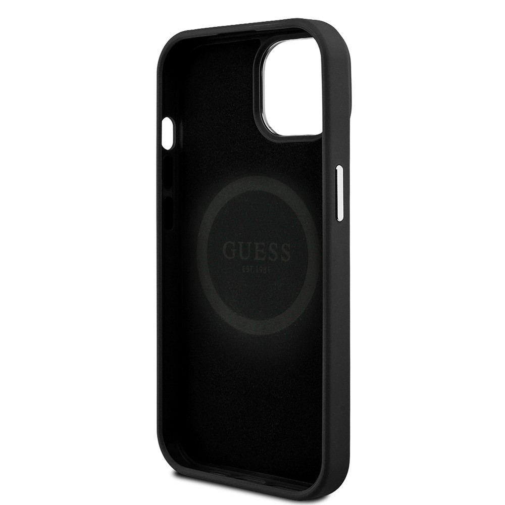 Apple iPhone 14 Kılıf Guess Orjinal Lisanslı M-safe Şarj Özellikli Grained Triangle Kapak