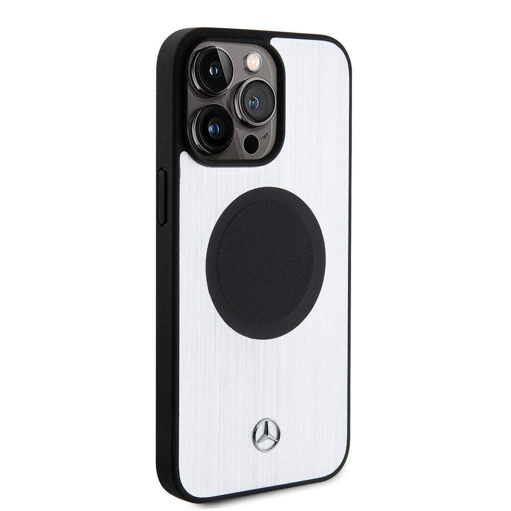 Apple iPhone 15 Pro Max Kılıf Mercedes Benz Orjinal Lisanslı M-safe Şarj Özellikli Alüminyum Arka Yüzey Metal Yıldız Logolu Kapak