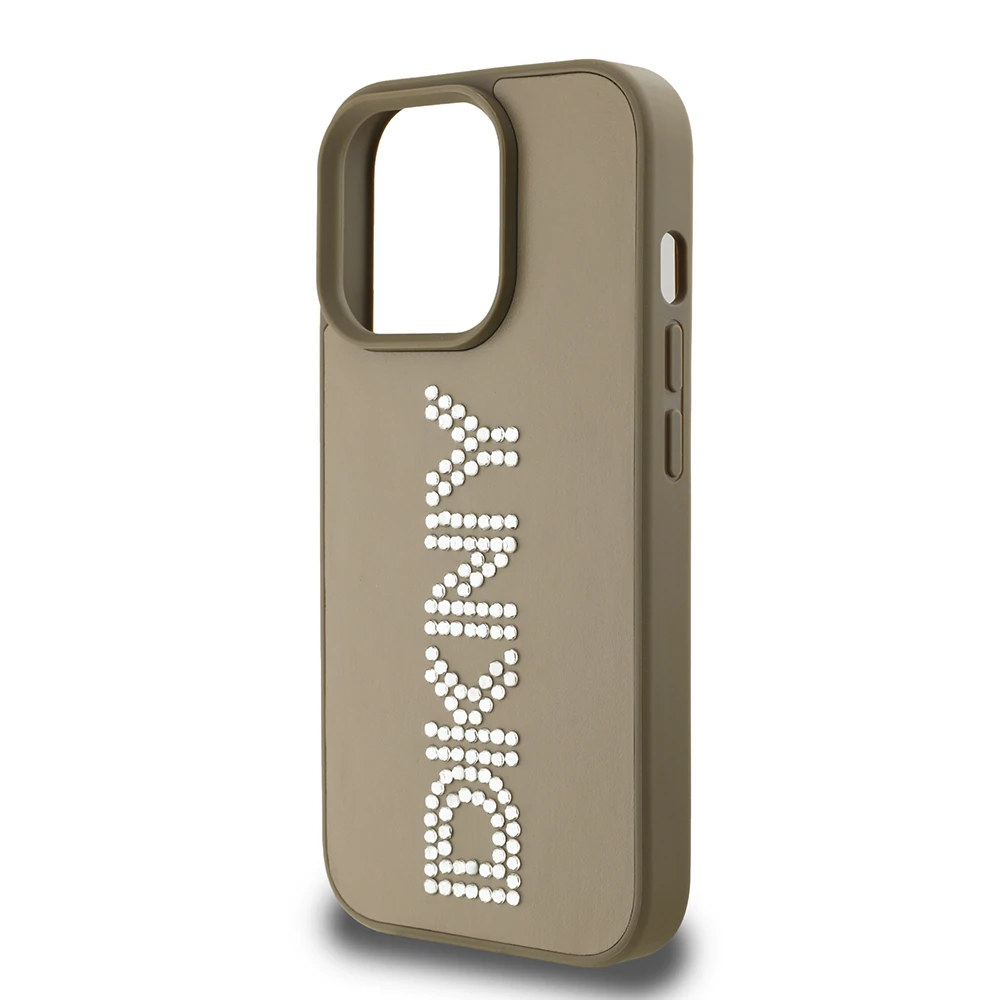 Apple iPhone 14 Pro Max Kılıf DKNY Orjinal Lisanslı Taşlı DKNY Yazılı Metalik Rhinestones PU Deri Kapak