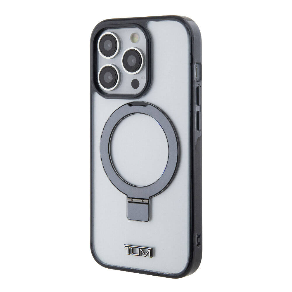 Apple iPhone 15 Pro Max Kılıf TUMI Orjinal Lisanslı M-safe Şarj Özellikli Metal Logolu Ring Standlı Silikon Kapak