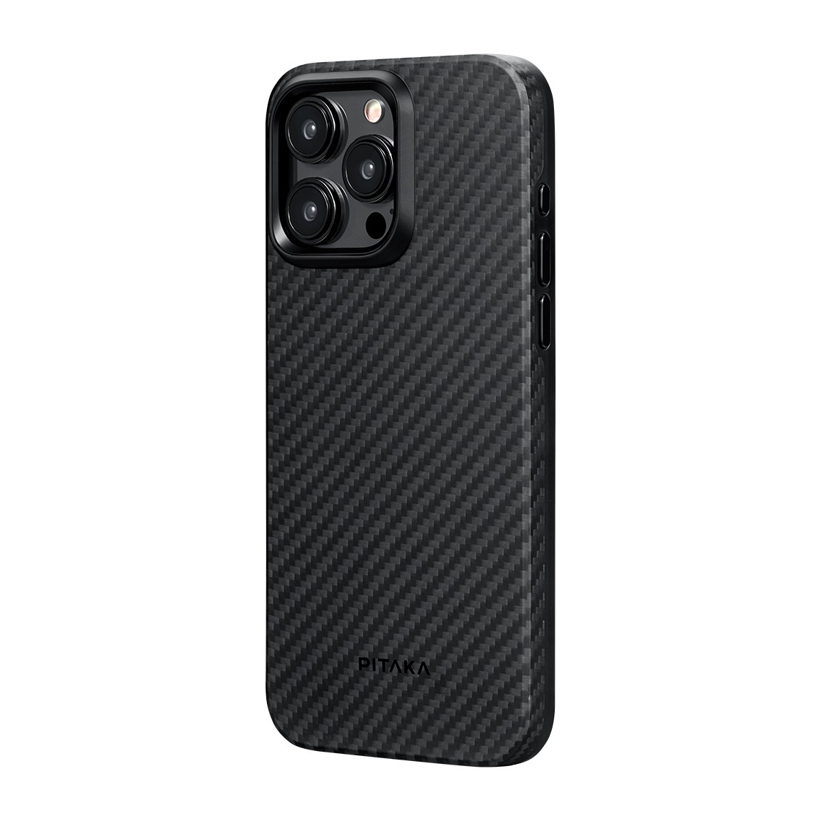 Apple iPhone 15 Pro Kılıf M-safe Şarj Özellikli 1500D Aramid Fiber Pitaka Military-Grade Classic Serisi Black-Grey Twill Kapak