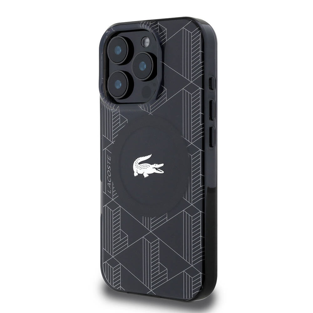 Apple iPhone 16 Pro Kılıf Lacoste Orjinal Lisanslı M-safe Şarj Özellikli IML Baskılı Gümüş Timsah Logolu Monogram Kapak