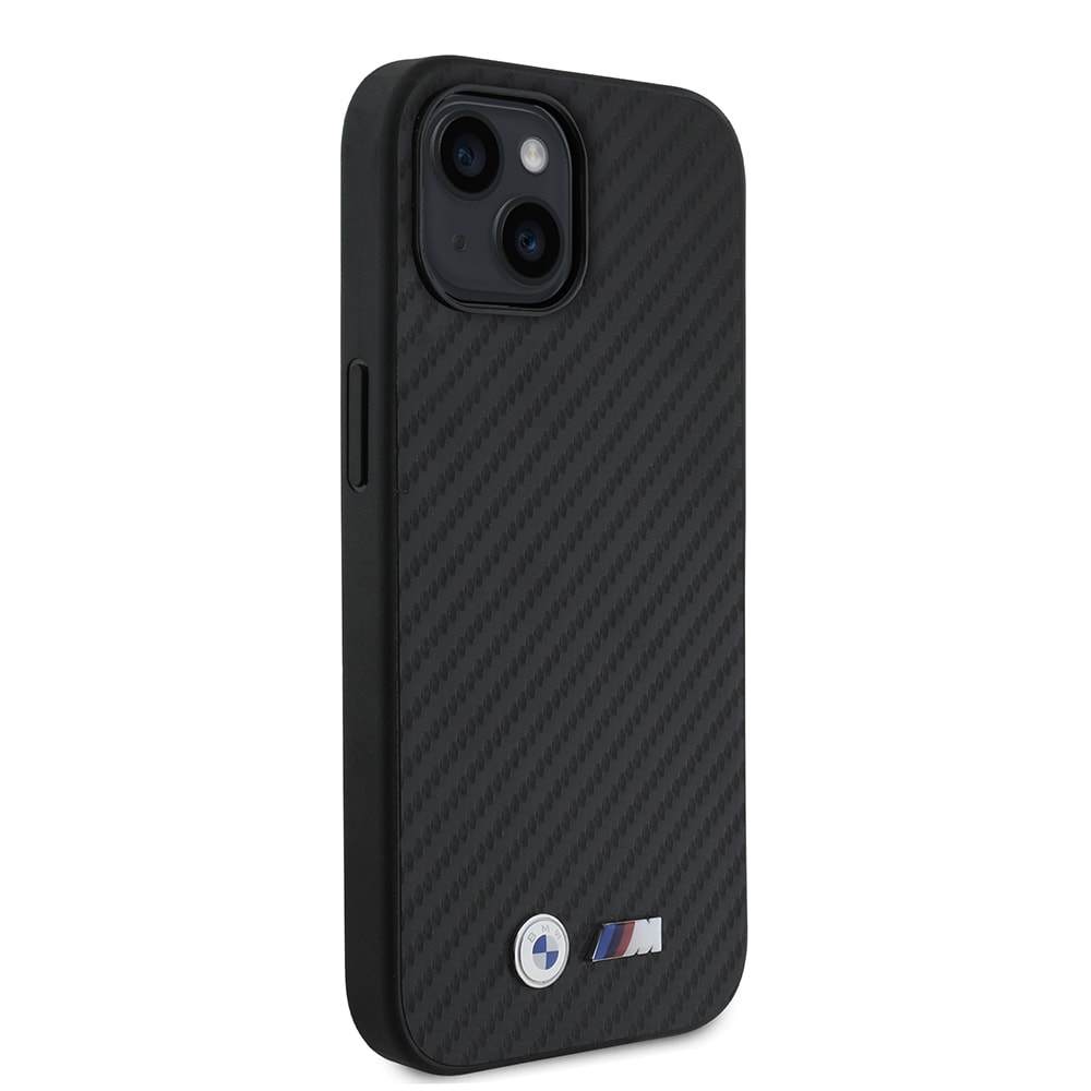 Apple iPhone 14 Kılıf BMW Orjinal Lisanslı Karbon Fiber Tasarımlı ve Metal Logolu PU Deri Kapak