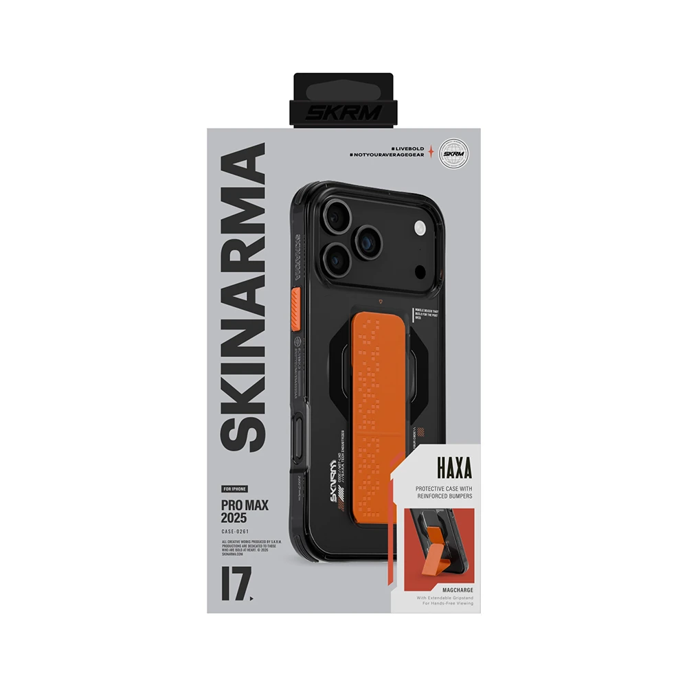 Apple iPhone 17 Pro Max Kılıf Skinarma M-Safe Şarj Özellikli Airbag Tasarımlı Standlı Haxa Kapak