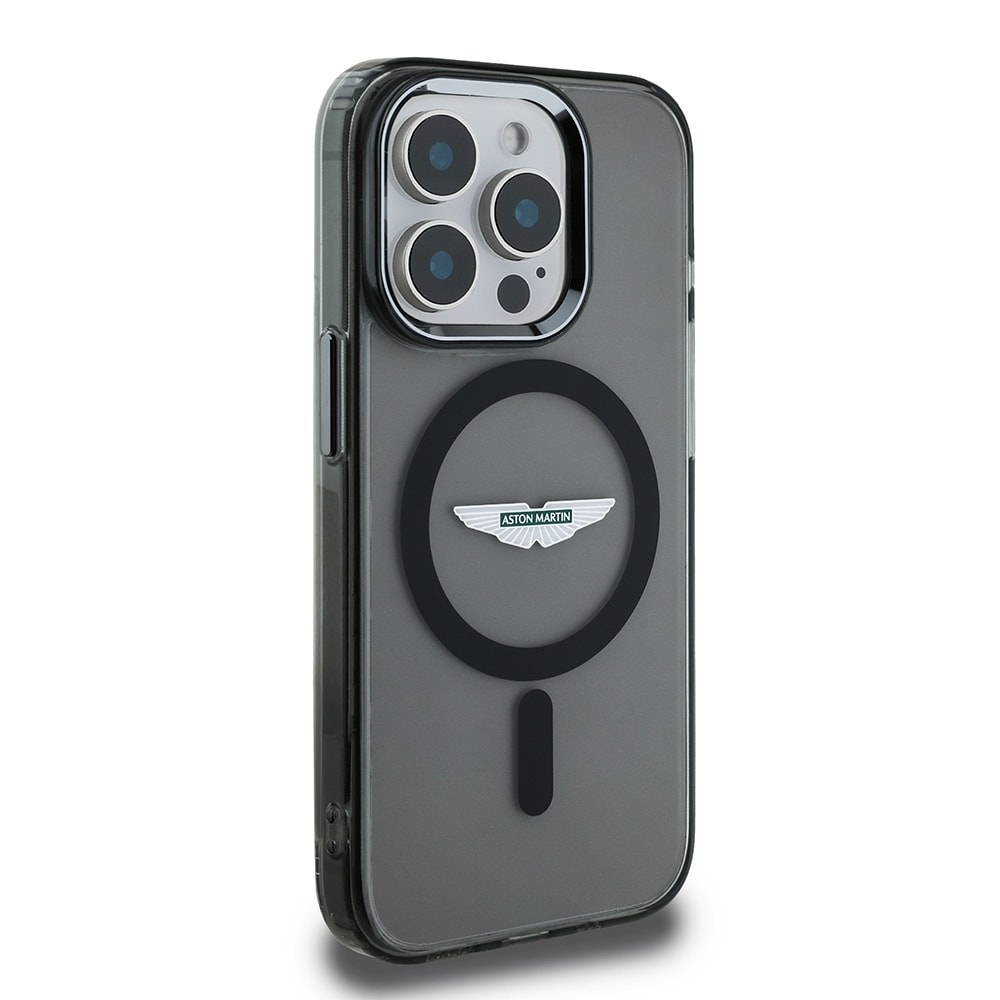 Apple iPhone 15 Pro Max Kılıf Aston Martin Orjinal Lisanslı M-safe Şarj Özellikli IML Baskı Logolu Metal Düğmeli Kapak