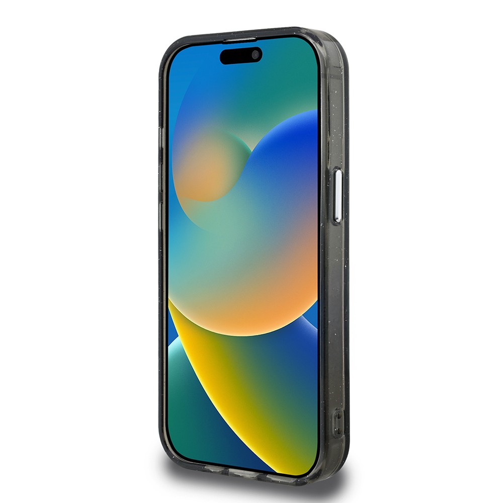 Apple iPhone 15 Pro Max Kılıf Karl Lagerfeld Orjinal Lisanslı Parlayan Simli Karl & Choupette Sketch Logo Kapak