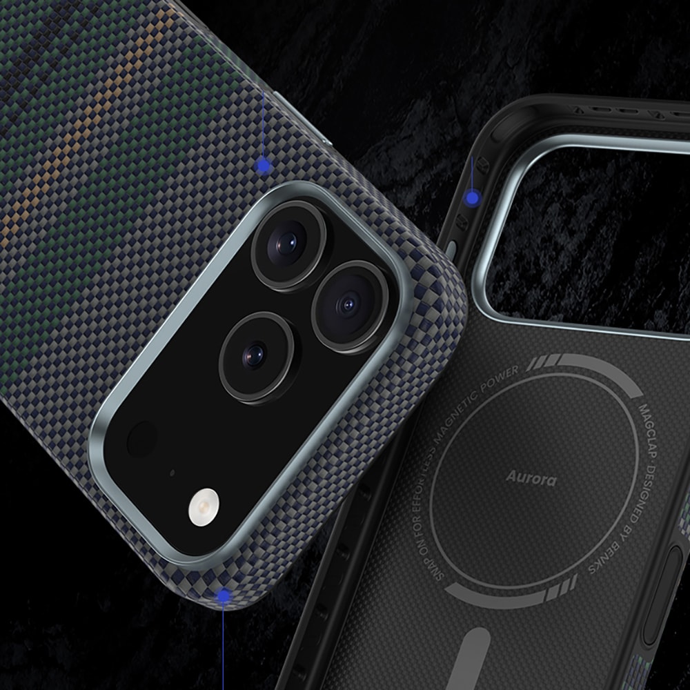Apple iPhone 17 Pro Kılıf M-safe Şarj Özellikli Karbon Fiber Tasarımlı Benks Aurora ArmorPro Kevlar Kapak
